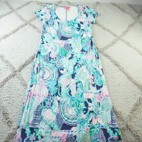Lilly Pulitzer  Wynne Maxi Dress In Whisper Blue Beach Womens Large - Picture 1 of 12